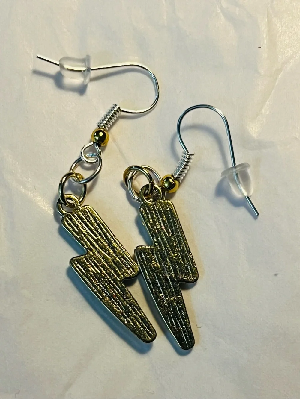 Yellow Lightning Bolt Drop Earrings with Crystal Accent